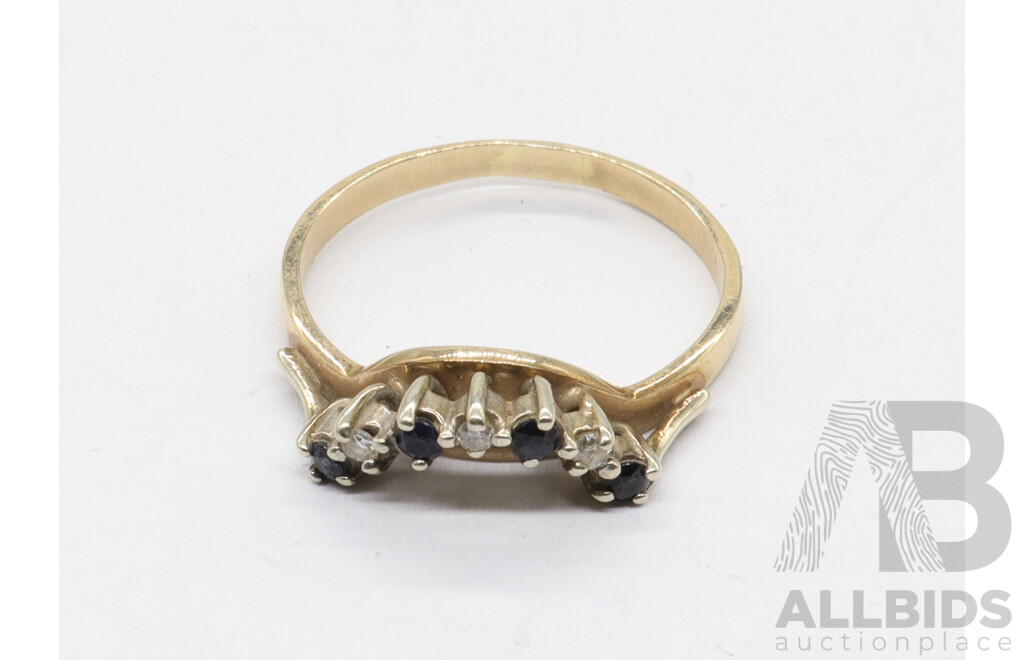9ct Vintage Australian Sapphire & Diamond Curved Eternity Ring, Size Q, 2.36 Grams