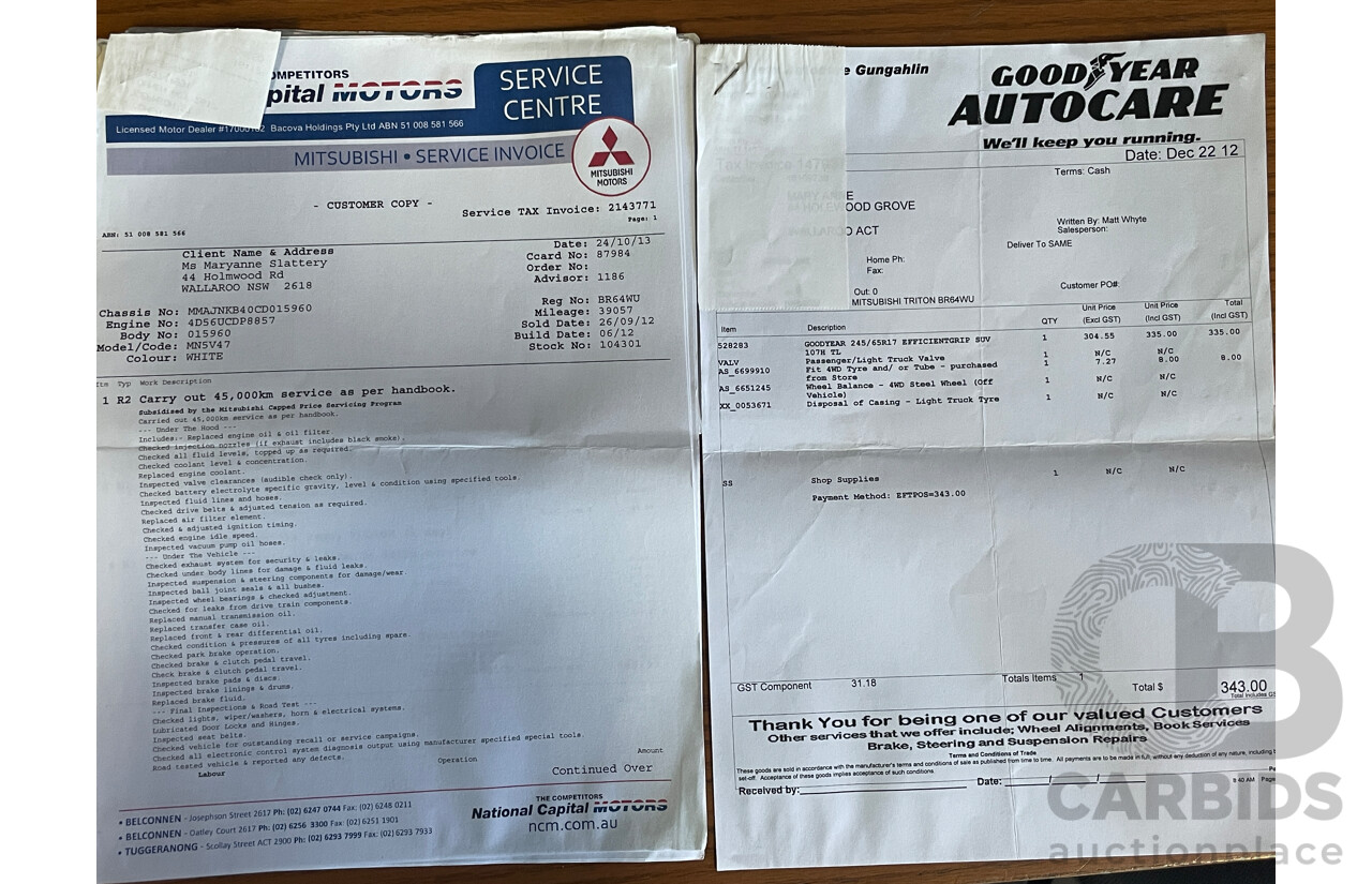 7/2012 Mitsubishi Triton Glx-R (4x4) MN MY12 Double Cab Utility White 2.5L