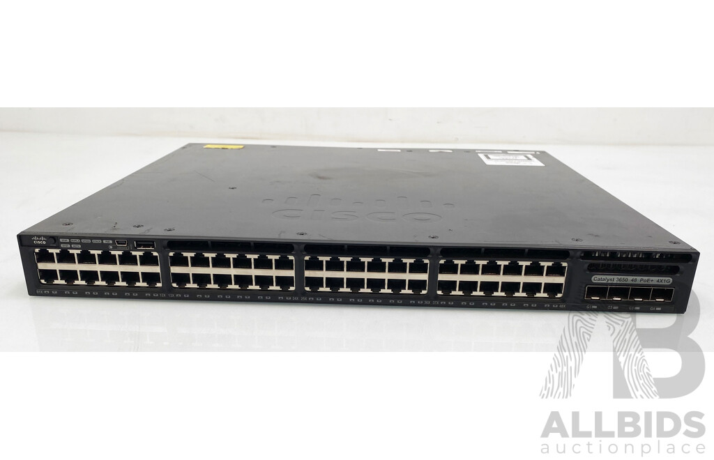 Cisco (WS-C3650-48PS-S) Catalyst 3650 4X1G 48-Port PoE+ Gigabit Ethernet Switch