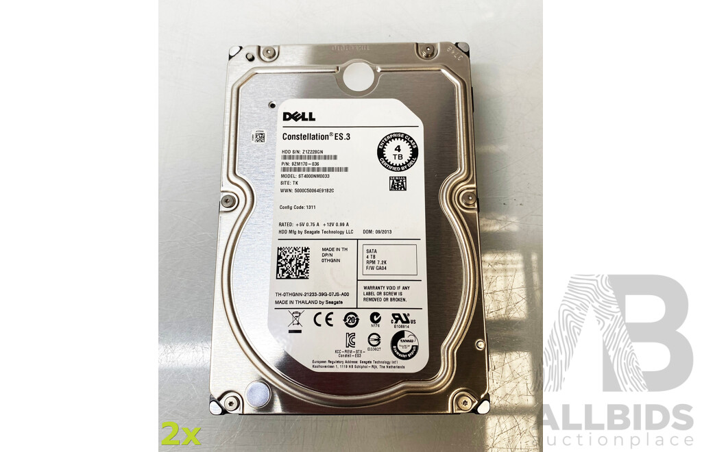 Dell (ST4000NM0033) Constellation 4TB 7.2K SATA 3.5-Inch Hard Drive - Lot of Two