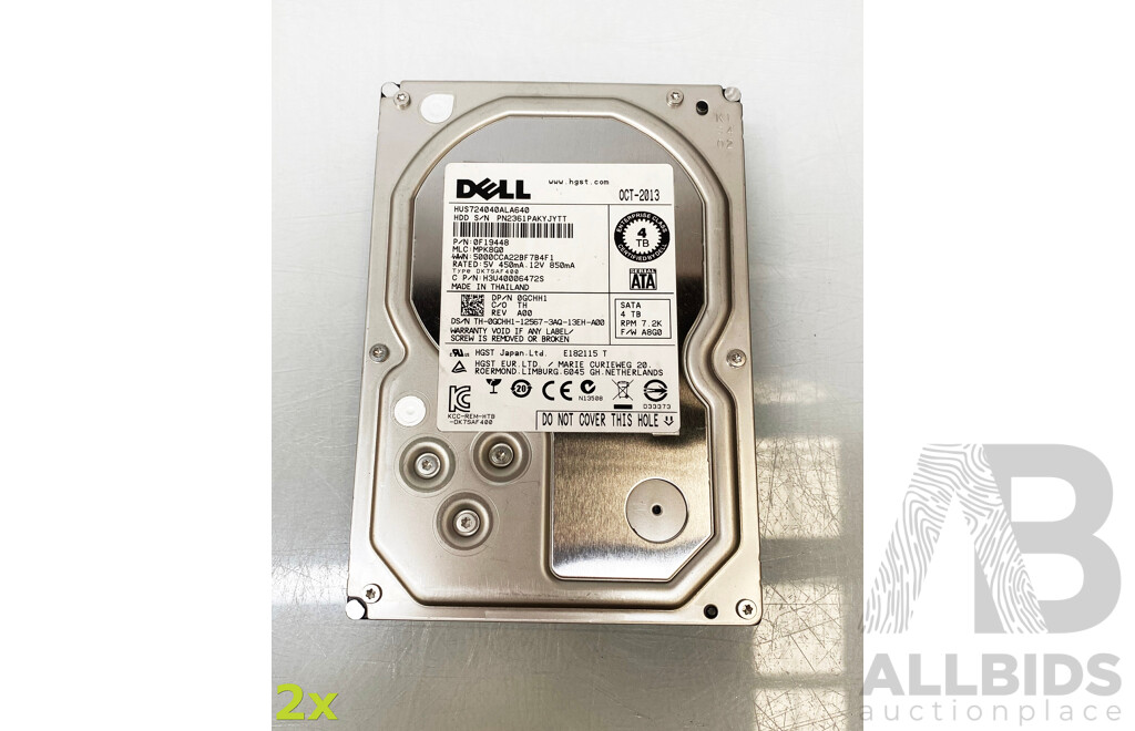 Dell (0F19448) Enterprise 4TB 7.2K SATA 3.5-Inch Hard Drive - Lot of Two
