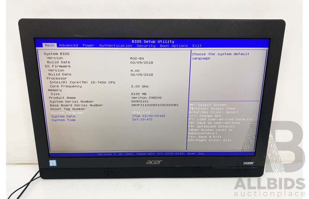 Acer (Z4820G) Veriton Intel Core I5 (7400) 3.0GHz-3.50GHz 4-Core CPU All-in-One Desktop