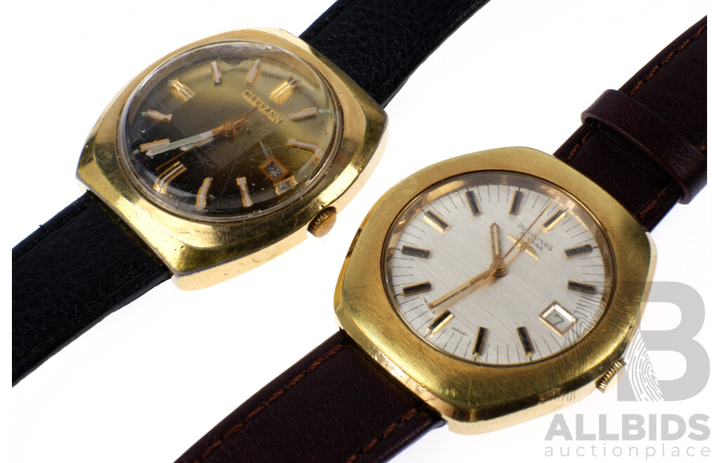 Vintage Citizen 6000 (Japan) and Dunklings Rivana (Swiss) Watches, Both with Date Function and Leather Bands