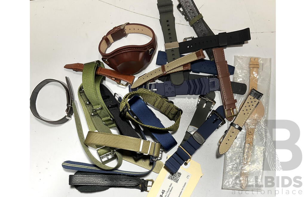 Approximately 2 Dozen Watch Straps in Various Materials