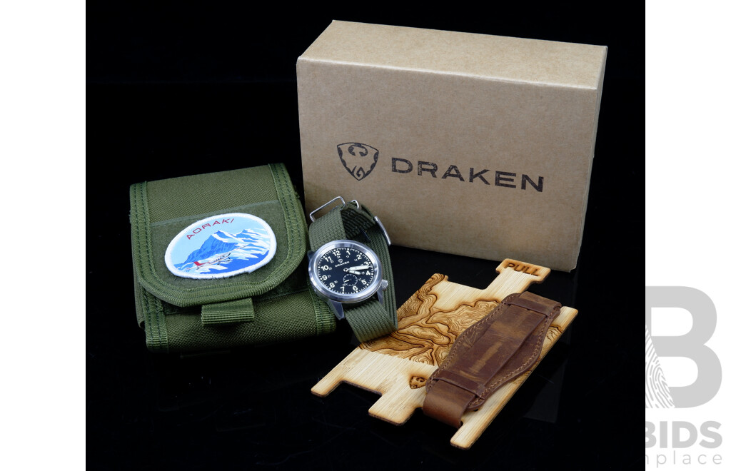 Boxed Draken Aoraki Watch, Sapphire Crystal, Including Leather Bund