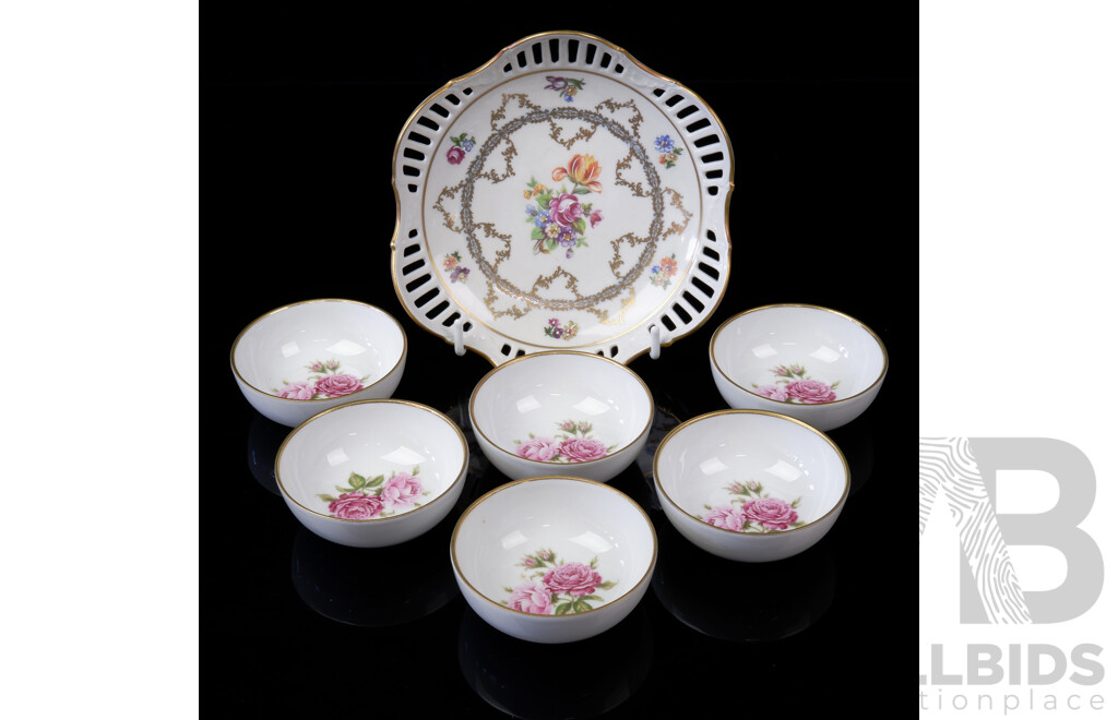 Set Six Vintage West German Porcelain Bowls Along with Another West German Bowl with Pierced Sides