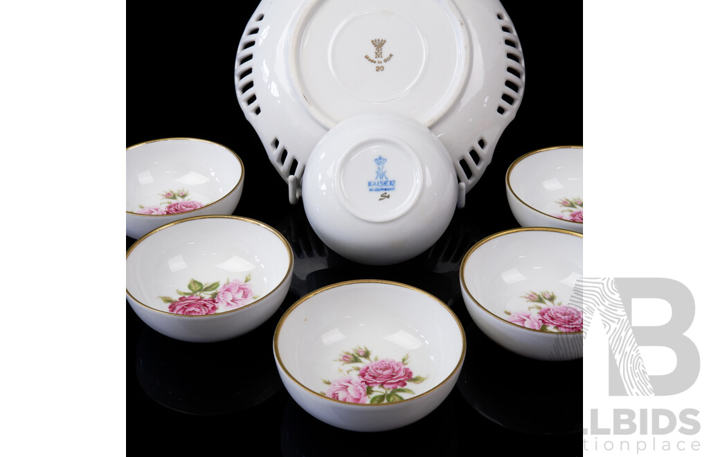 Set Six Vintage West German Porcelain Bowls Along with Another West German Bowl with Pierced Sides