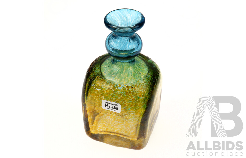 Bertil Vallien for Boda Hand Blown Art Glass Bottle with Original Label and Signature