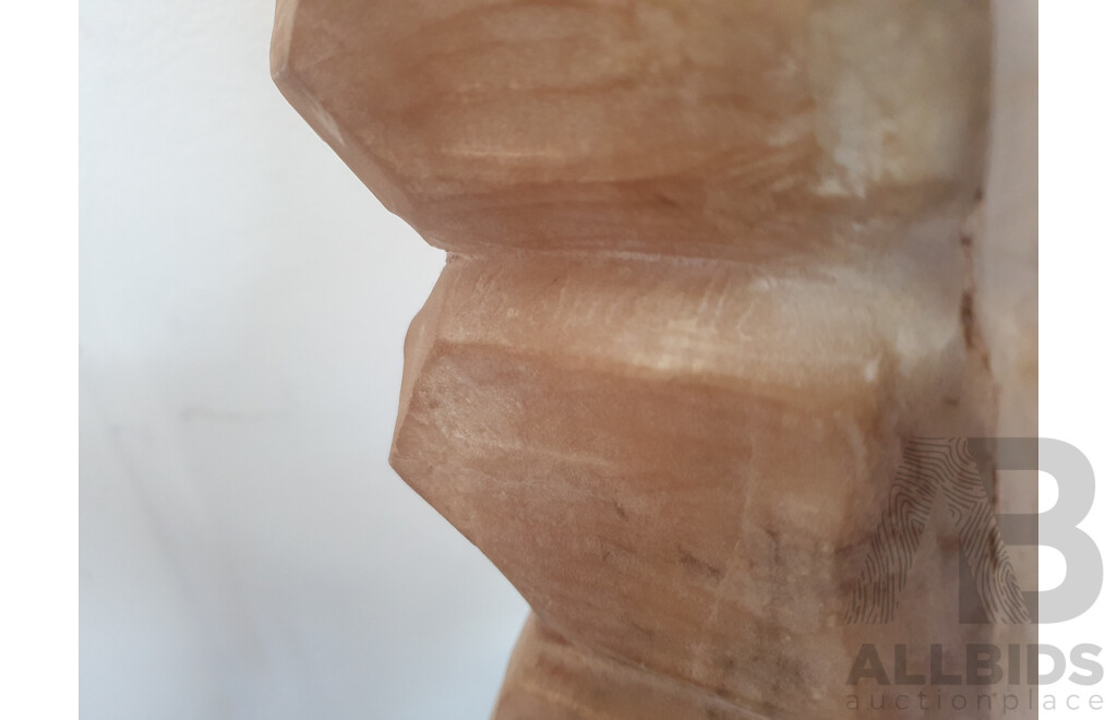 Large Fantastic Art Deco Alabaster and Marble Figural Lamp on Pedestal, Signed M. Spinelli, Late 19th Early 20th Century
