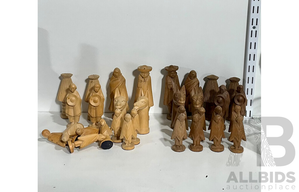 South American Carved Timber Chess Pieces