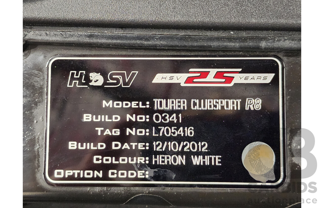 10/2012 Holden HSV Clubsport R8 Tourer E3 25th Anniversary MY12.5 4d Wagon Heron White 6.2L