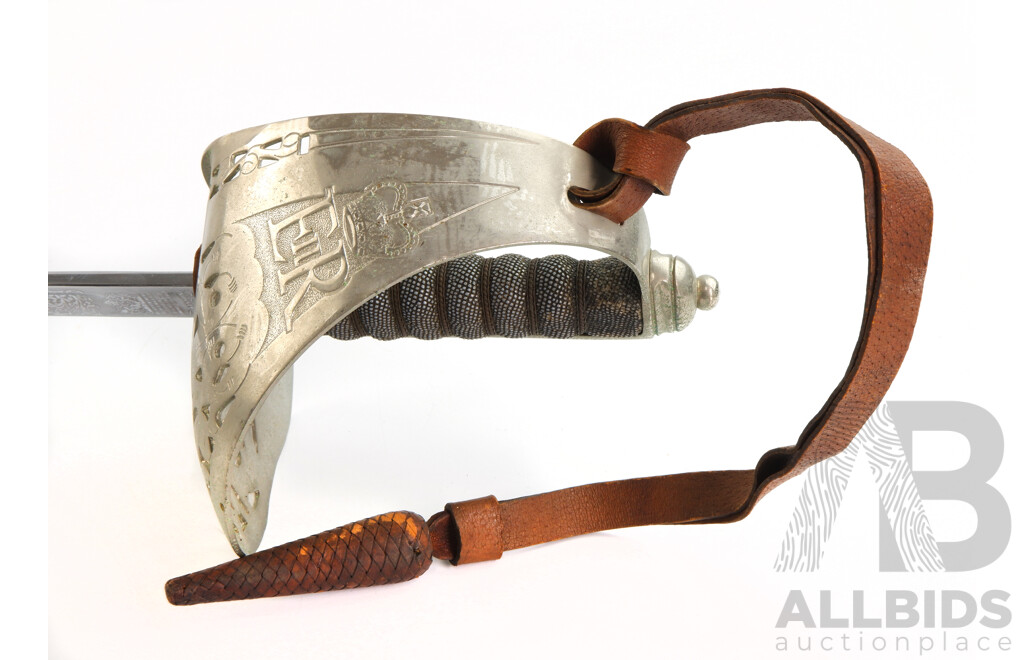 Henry Wilkinson Naval Officers Dress Sword with Lion Head Pommel, Wire Bound Shark Skin Grip and Leather Scabbard