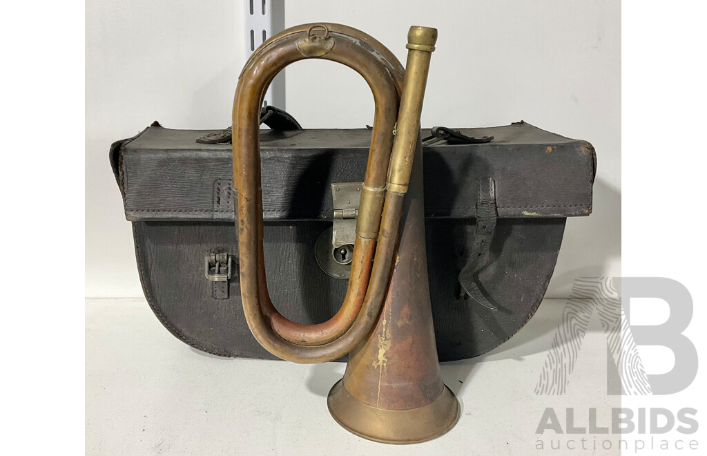 Vintage Brass Bugle with Case