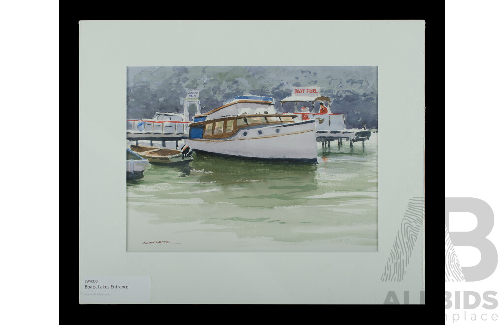 Allan Waite (1924-2010), Boats, Lake Entrance; Oxford Creek Idyll; & Tilse's Cows, Watercolour, 26 x 35cm (each) (3)