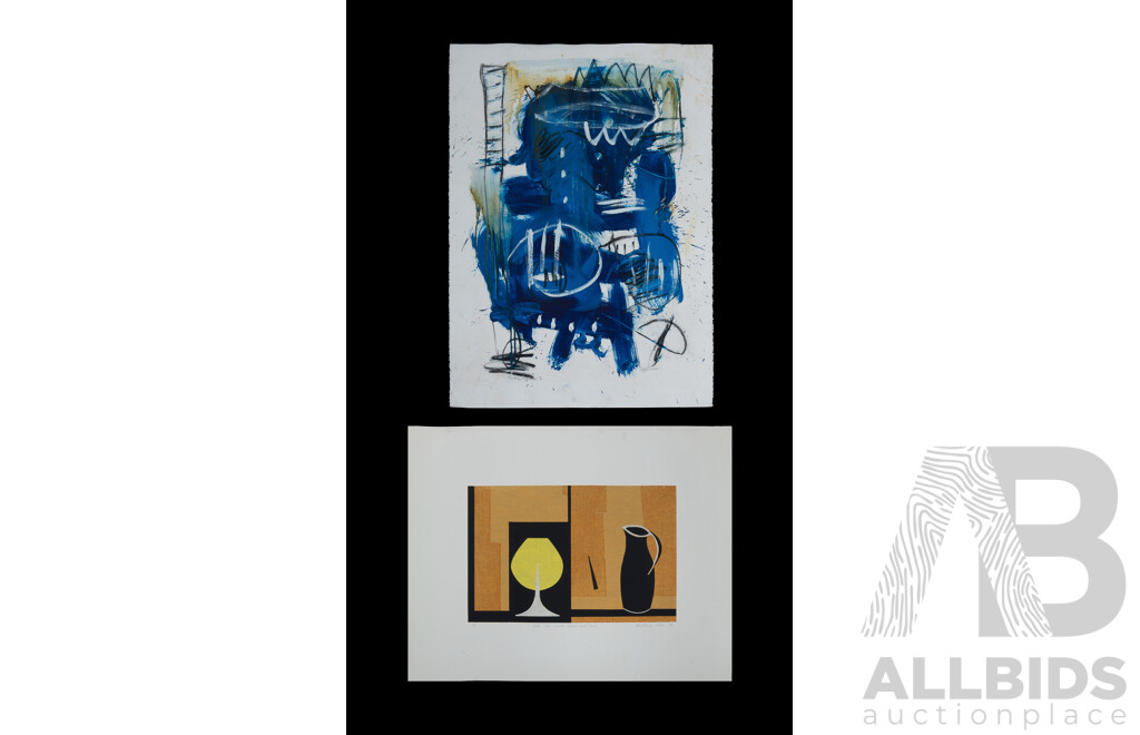 Two Australian School Works - Beatrice Roe (1920-2019), Still Life with Glass and Jug, 1978, Woodblock & Screenprint; and Susan Gill (Born 1954), Sydney Harbour I, 2004, Acrylic & Charcoal on Paper  (2)