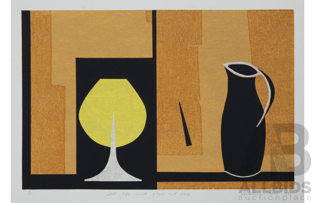 Two Australian School Works - Beatrice Roe (1920-2019), Still Life with Glass and Jug, 1978, Woodblock & Screenprint; and Susan Gill (Born 1954), Sydney Harbour I, 2004, Acrylic & Charcoal on Paper  (2)