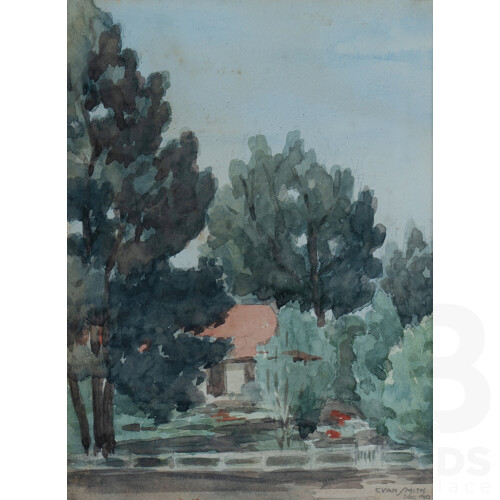 Evan Smith (1870-1964), Suburban Views, possibly the Family Home at Springwood, N.S.W., December 1940, Watercolour, 25 x 18.5cm (each)(2)