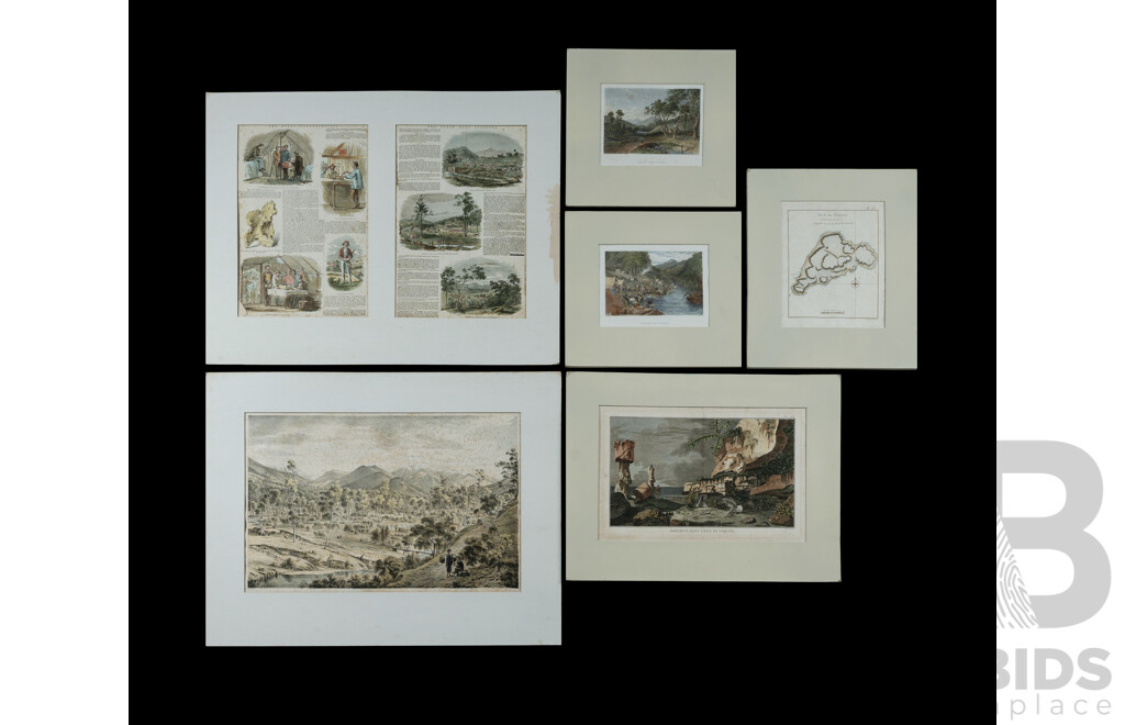 3 Items Relating to 18th Century Pacific Exploration, a Folio and Hand-Coloured Engravings Realting to the French Exploration of Australia