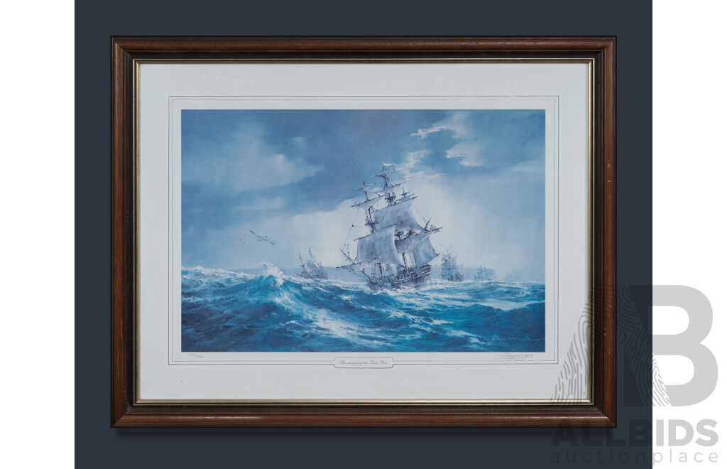 d'Arcy Doyle (1932-2001), The Arrival of the First Fleet, Limited Edition Print 1310/1500, 45 x 69cm (Image) 74 x 96cm (frame)