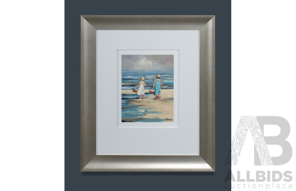 John Vander (born 1945), The Shell Seekers, Oil on Canvas Board, 24.5 x 19cm (Image) 58 x 50cm (frame)