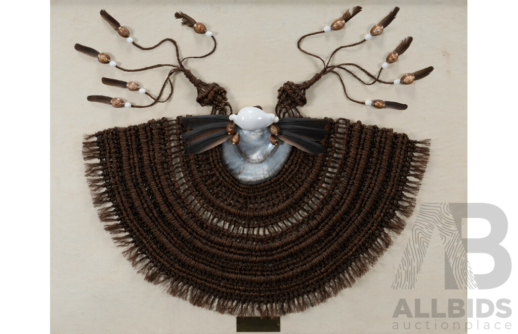 Fijian Woven Breastplate, Framed breastplate by Liebling Marlow, 1988, 88 x 108cm (frame)