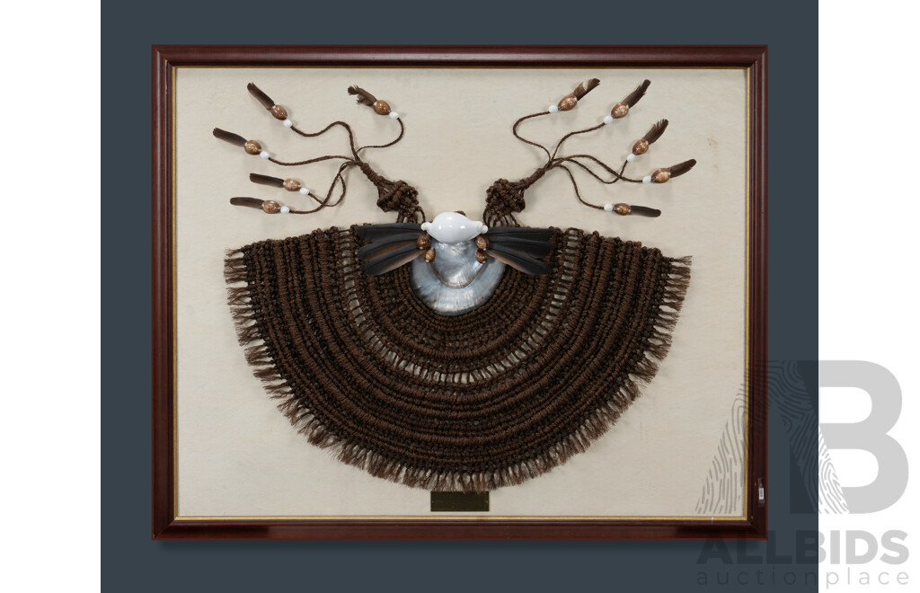 Fijian Woven Breastplate, Framed breastplate by Liebling Marlow, 1988, 88 x 108cm (frame)