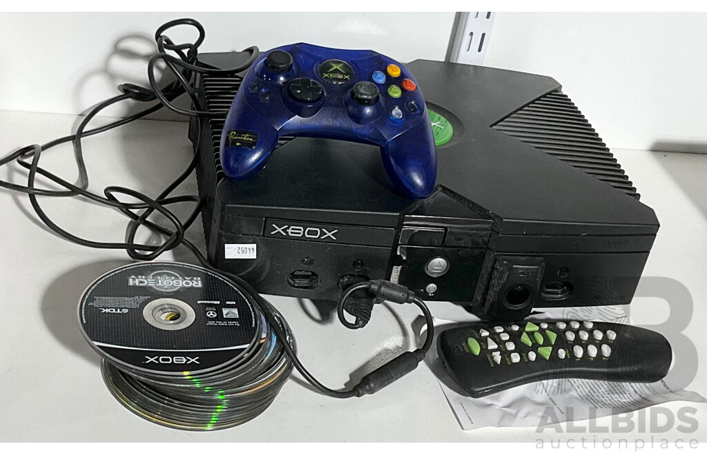 First Generation Xbox Console, Controller, DVD Remote and Numerous Games