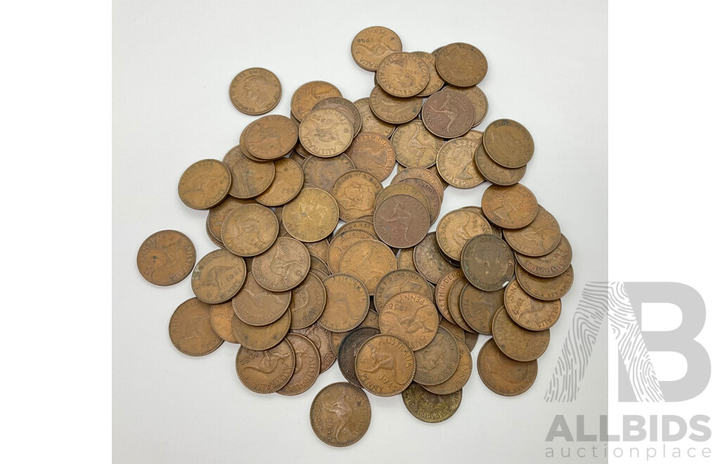 Australian KGVI and QE2 Pennies 1940's and 1950's - Approximately 100 Coins