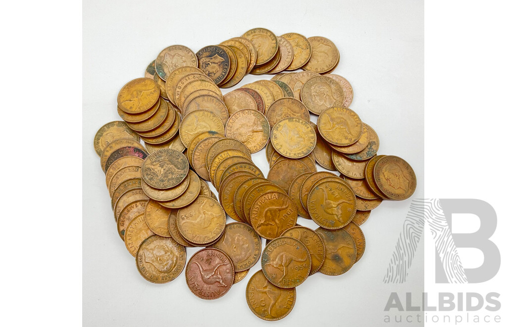 Australian KGVI and QE2 Pennies 1940's and 1950's - Approximately 100 Coins