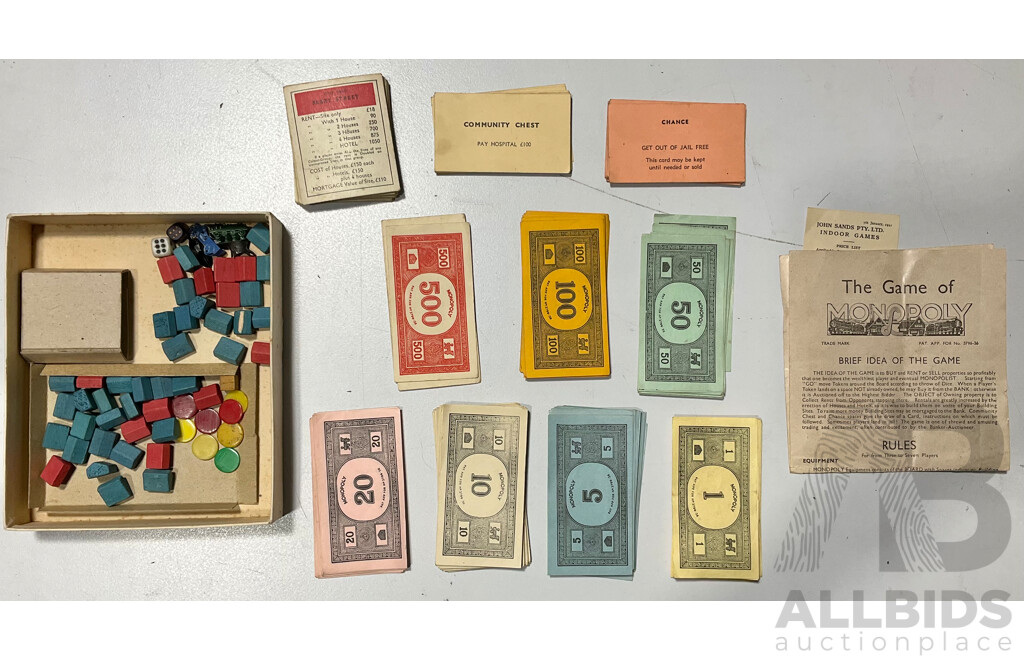 Vintage Monopoly Game Manufactured by John Sands, Australia C. 1930s