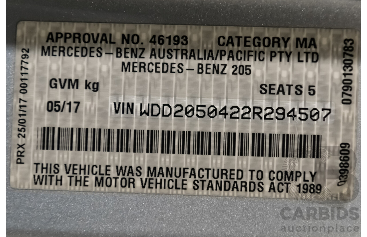 5/2017 Mercedes Benz C200 W205 MY16 4d Sedan Iridium Silver Metallic Turbo 2.0L