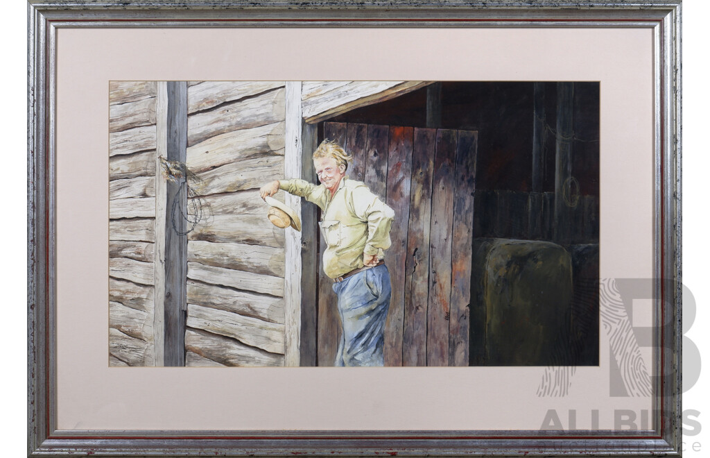 Heather Bell (born 1936), Untitled (The Farmer), Watercolour, 44 x 75 cm