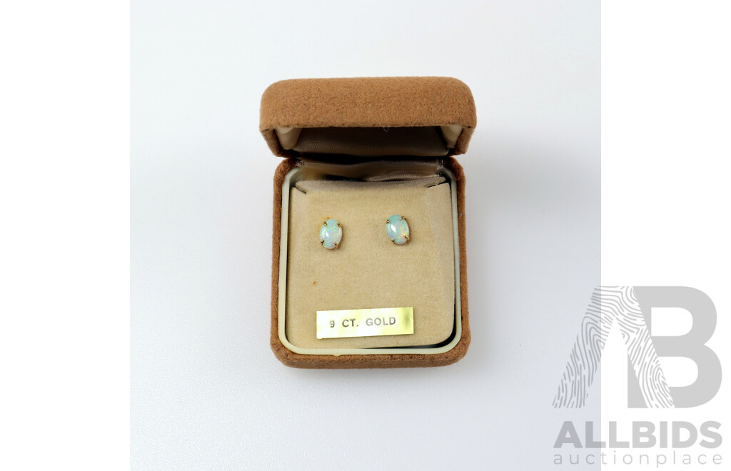 9ct Australian White Opal Stud Earrings, 7mm X 5mm, 0.71 Grams - as New
