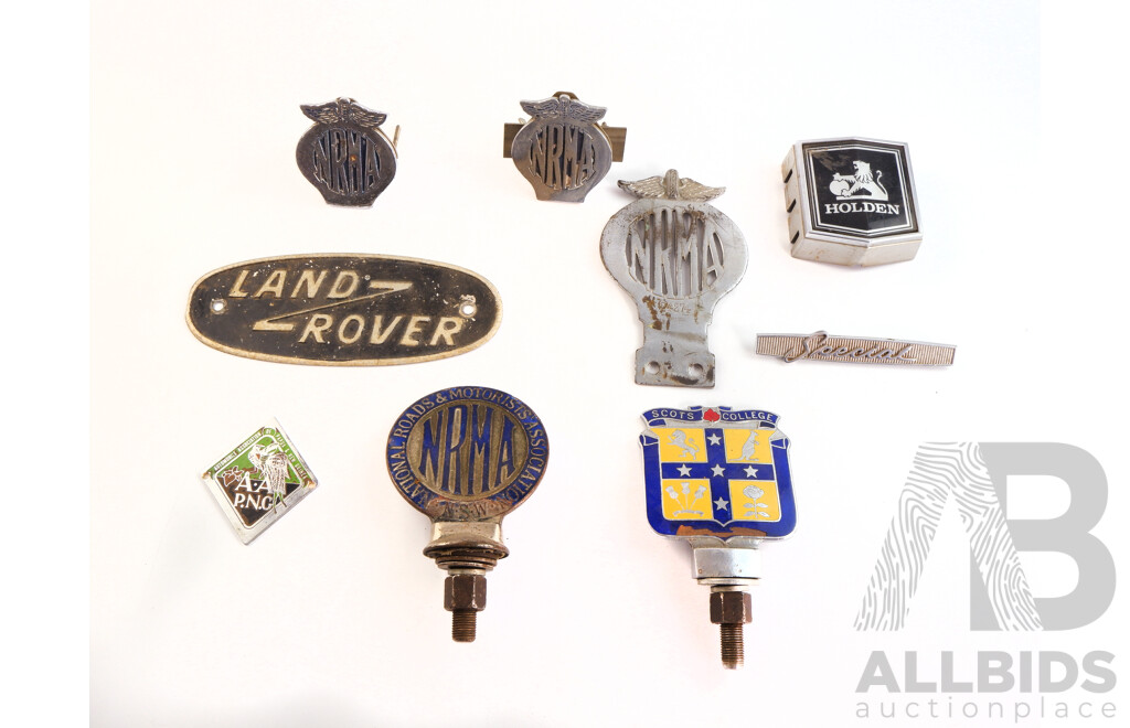 Eight Vintage Car Badges, Including GM Holden, NRMA and More