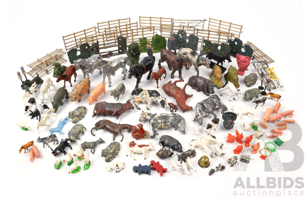 Fantastic Collection Mostly Antique Mostly Britians Metal Farm Animals, Fences and More