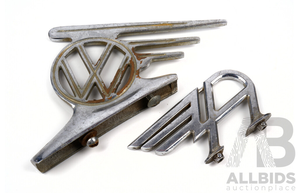 Collection Two Steel Car Bonnet Emblems Including VW Example and More