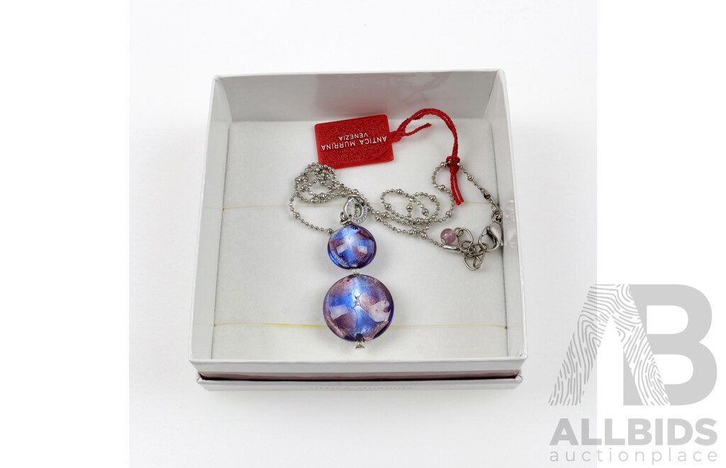 Antica Murrina Venezia, Collana Celebrity Glass Bead Pendant & Chain, New with Tags