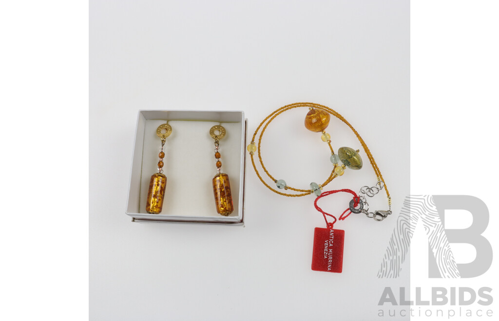 Antica Murrina Venezia, Venus 2 Murano Glass Drop Pendant Necklace & Complimentary Earrings, New with Tags