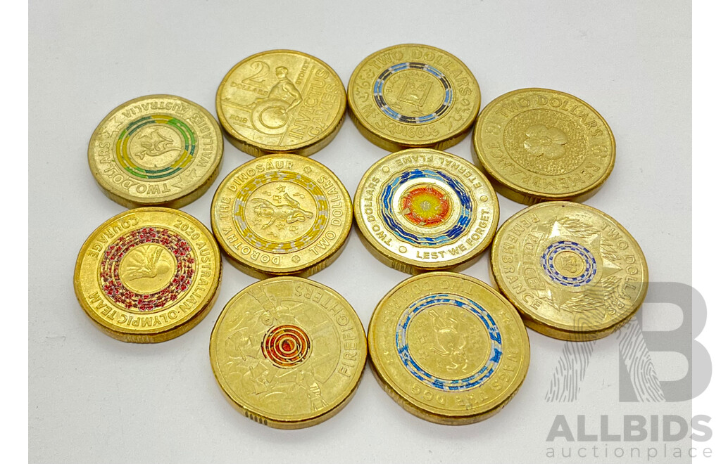Australian Two Dollar Coins Including 2021 Dorothy the Dinosaur, 2019 Police Remembrance, 2012 Remembrance and More (10)