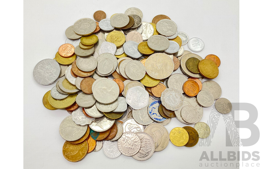 Collection of International Coins Including Fiji, USA, France, India and More, Approximately 750 Grams