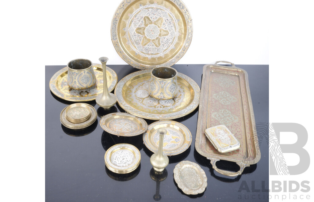 Large Collection Hand Made and Decorated Middle Eatern Brass Ware