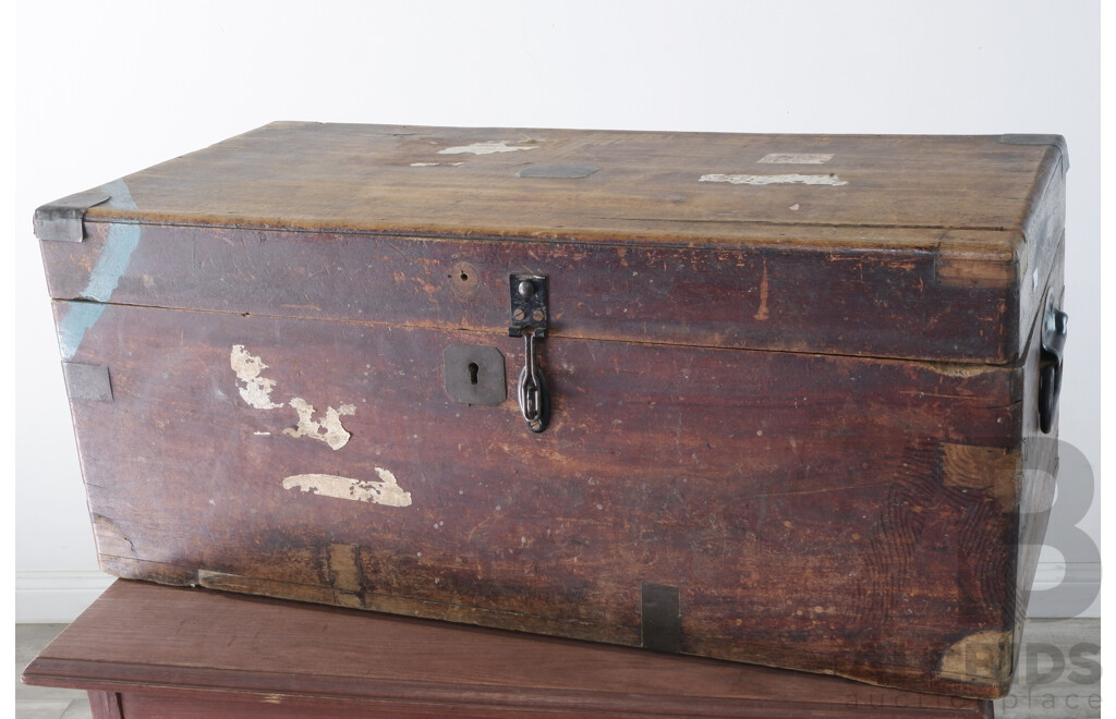 Vintage Timber Trunk with Metal Hardawre