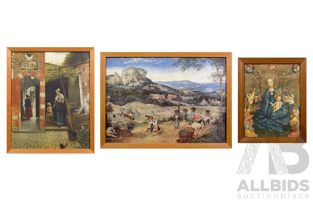 Three Framed Offset Prints, Pieter Bruegel the Elder; Stephan Lochner & Pieter De Hooch (3)