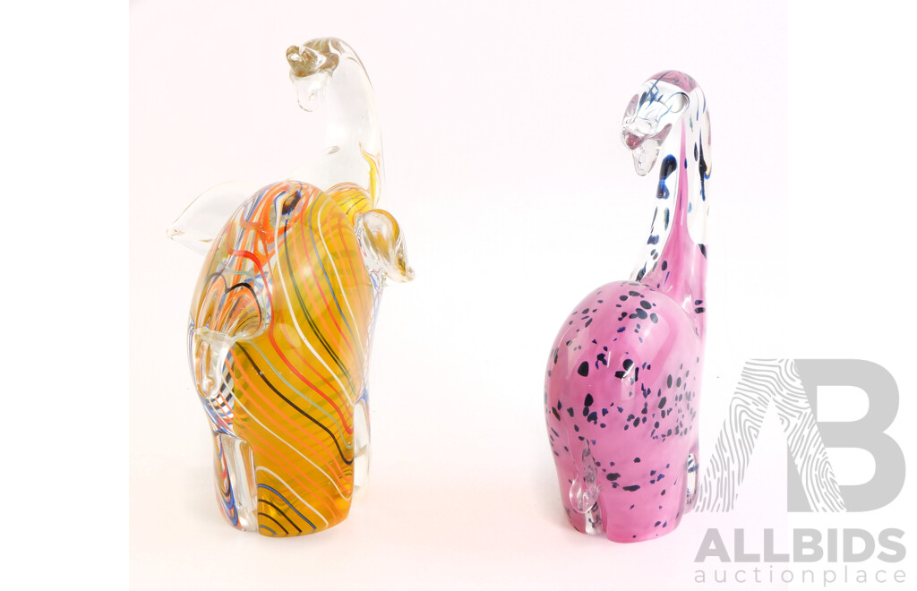 Two Hand Blown Art Glass Elephants