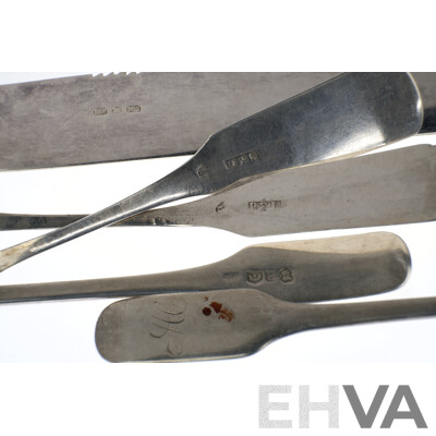 Antique Ivory Handled Butter Knife with Serrated Edge, Pair of Georgian Scottish Sterling Silver Teaspoons and More