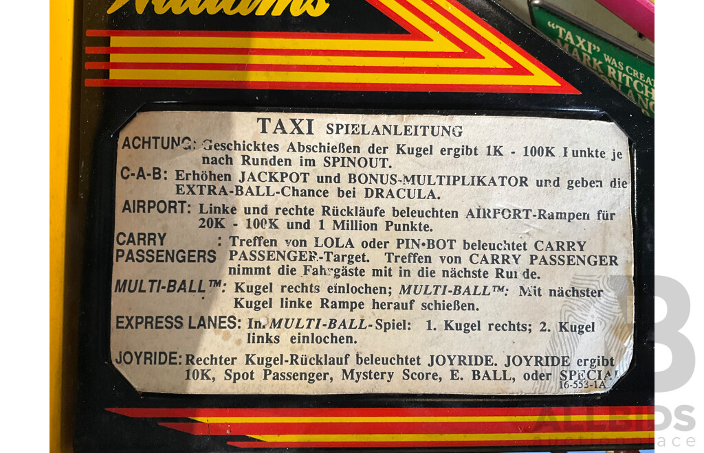 Taxi (Williams) Pinball Machine
