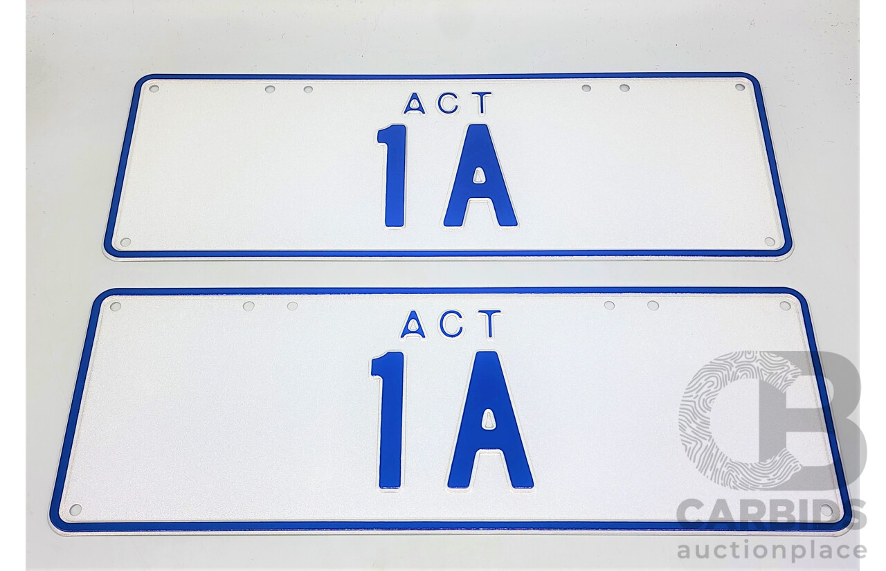 ACT Two Character Alpha Numeric Number Plate - 1A (Number 1, Letter A)