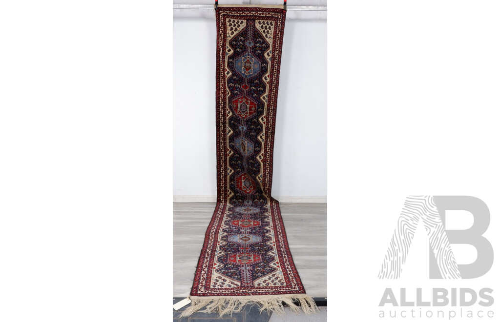 Hand Knotted Persian Qashqui Wool Rug in Unusual Runner Shape