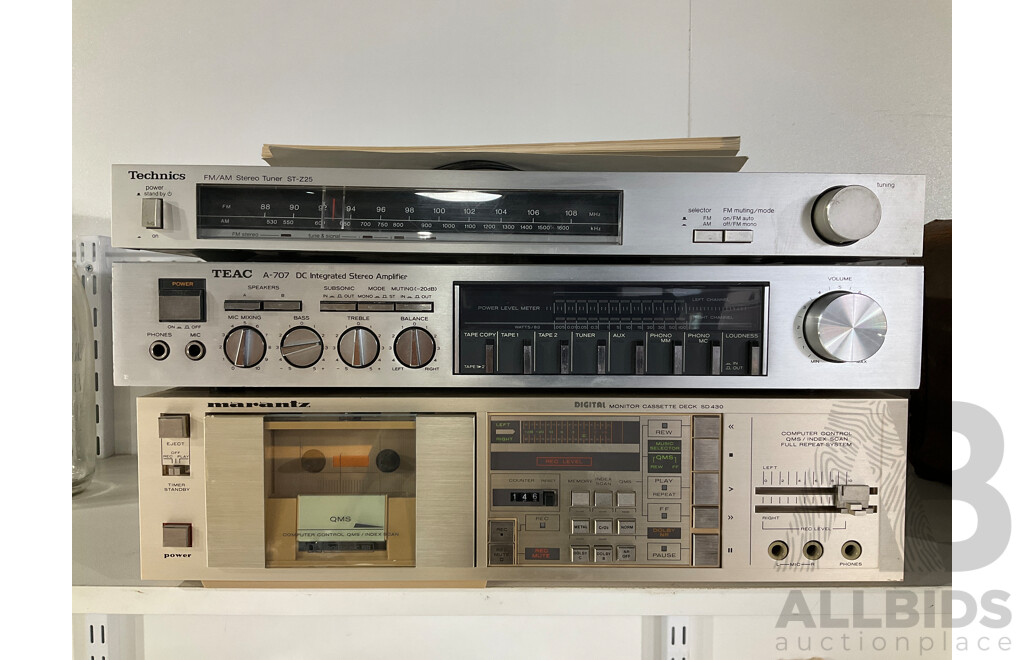 Technics Stereo Tuner, Teac Stereo Amplifier and Marantz Monitor Cassette Deck