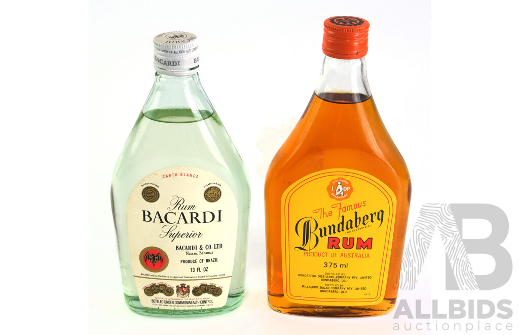 Vintage Bundaberg 375ml Bottle of Rum and 13oz Bottle of Bacardi